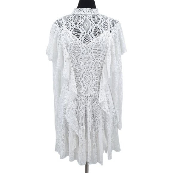 NEW Free People Creamy White Lace Rock Candy Mock Neck Dress M Ruffles Mini - Picture 3 of 12